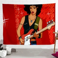 female guitarist musical instruments banners vintage wall art rock music poster flags canvas painting wall hanging home decor d3