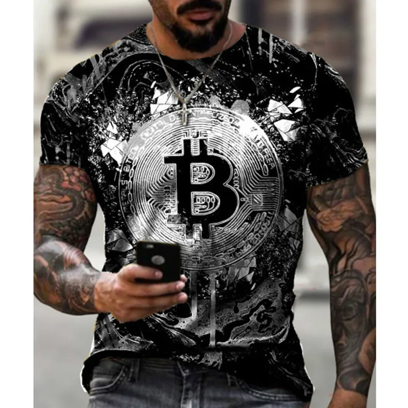 

Casual Fashion Short Sleeve Sports Men's T-shirt Big Round Neck Bitcoin 3d Printing T-shirt Breathable Fitness Men's Clothing