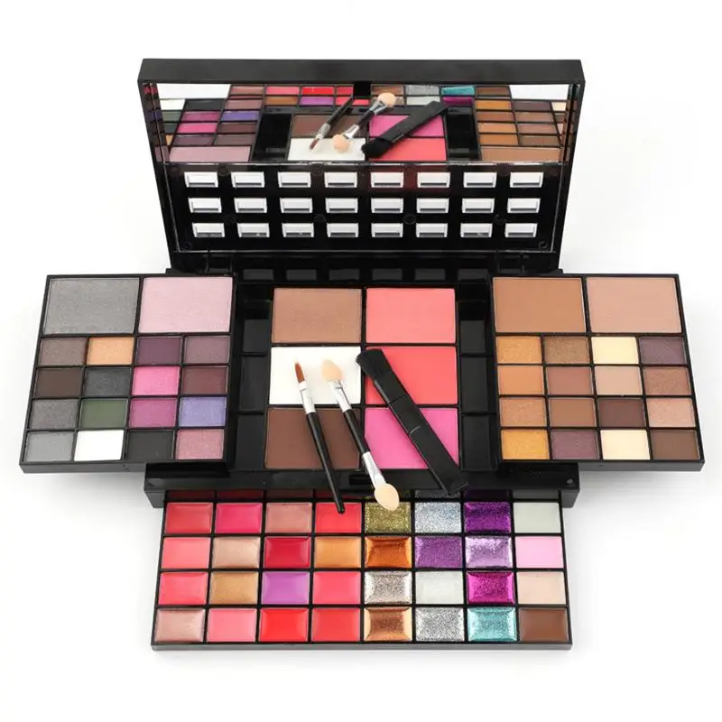

74 Colors with Brush Eyeshadow Palette Set Glitter Matte Pearl Highlight Blush Lip Gloss Palette Blendable Pigment Lady Cosmetic