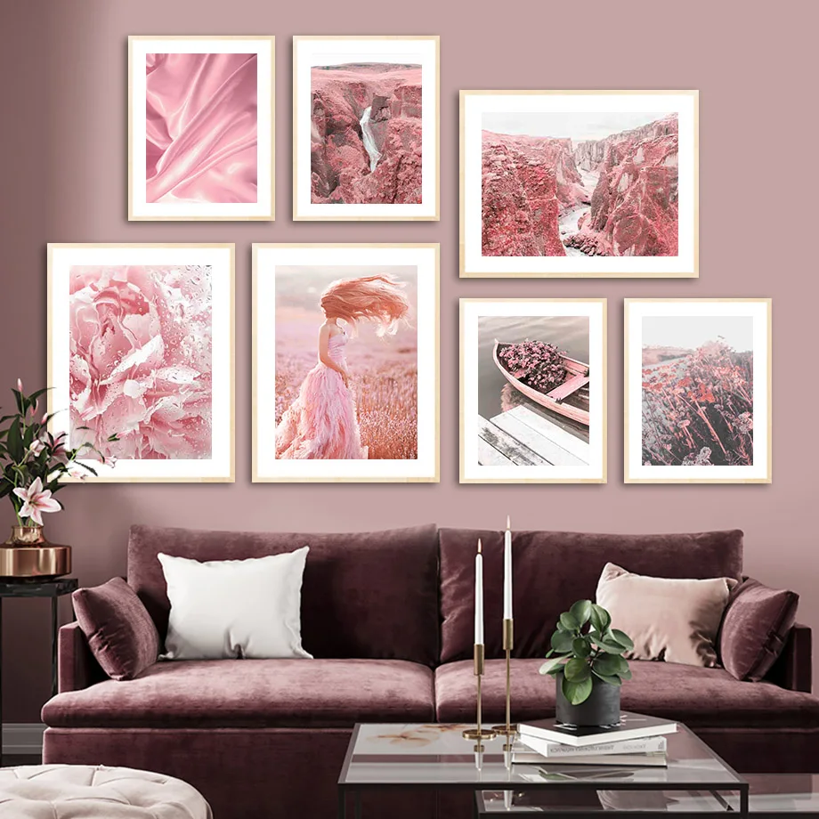 

Girl Rose Flower Mountain Cliff Boat Reed Wall Art Canvas Painting Nordic Posters And Prints Wall Pictures For Living Room Decor