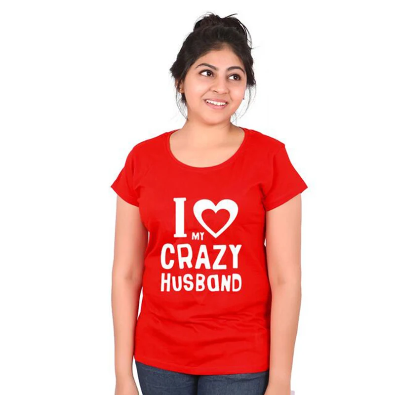Модная футболка для пар с надписью I Love My Crazy (Я люблю моего сумасшедшего мужа и