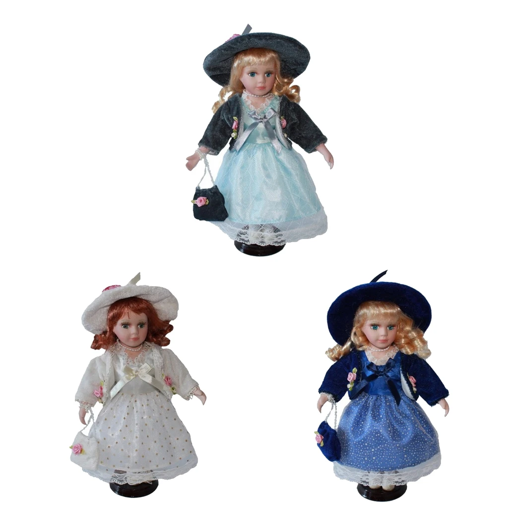 

30cm Vintage Porcelain Girl Doll People Figure In Princess Clothes Suit Toy