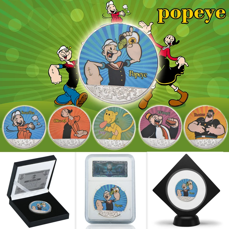 WR Popeye Серебристые Металлические копировальные монеты оригинальный мультяшный