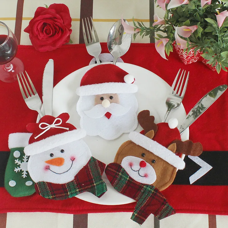 

1PCS Christmas Decorations For Home Snowman Cutlery Bags Christmas Santa Claus Kitchen Dining Table Cutlery Suit Set Decor