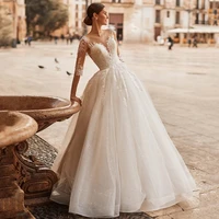 boho vestido de novia elegant wedding dresses 2021 a line scoop 34 sleeves tulle appliqued cheap bridal gown robe de mari%c3%a9e