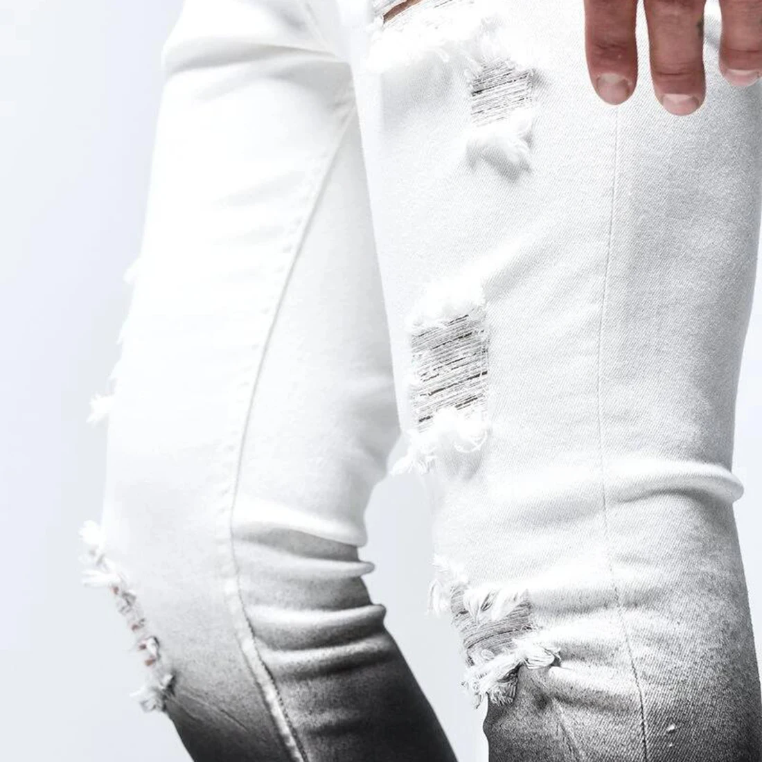 

Summer Men Skinny Jeans Men Ripped Jeans Slim Fit Denim Pants Zipper Pencil Pants Trousers