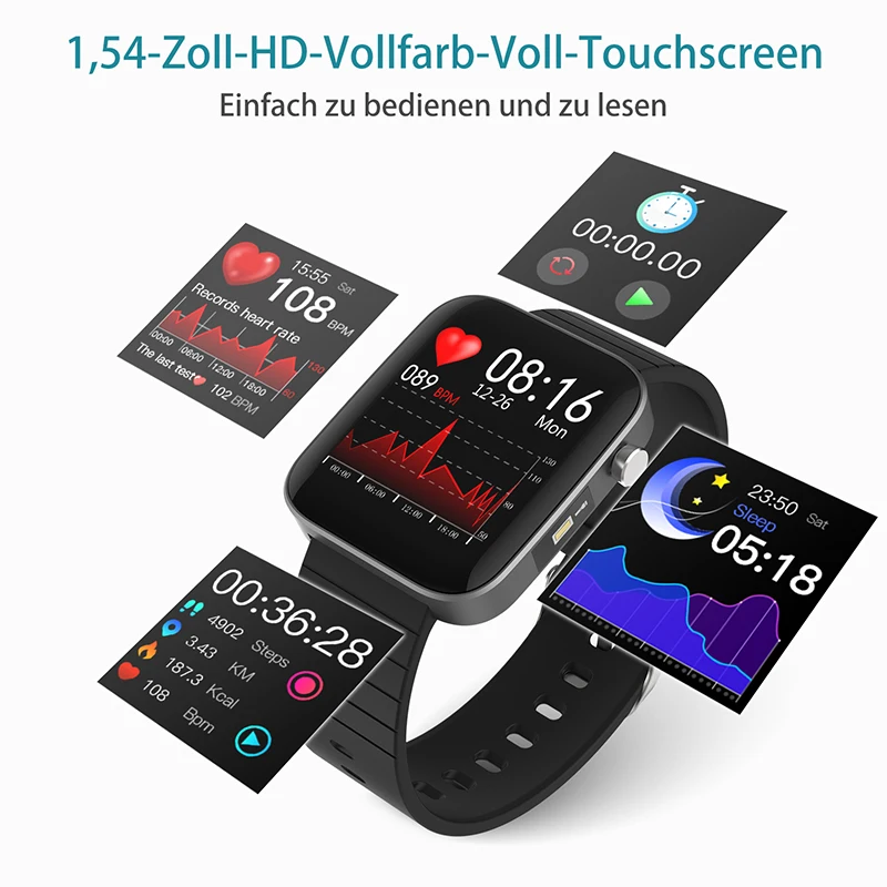 

T68 smart watch Heart Rate Fitness Trackers Temperature Measurement smartwatch for men women Blood Pressure Message Reminder
