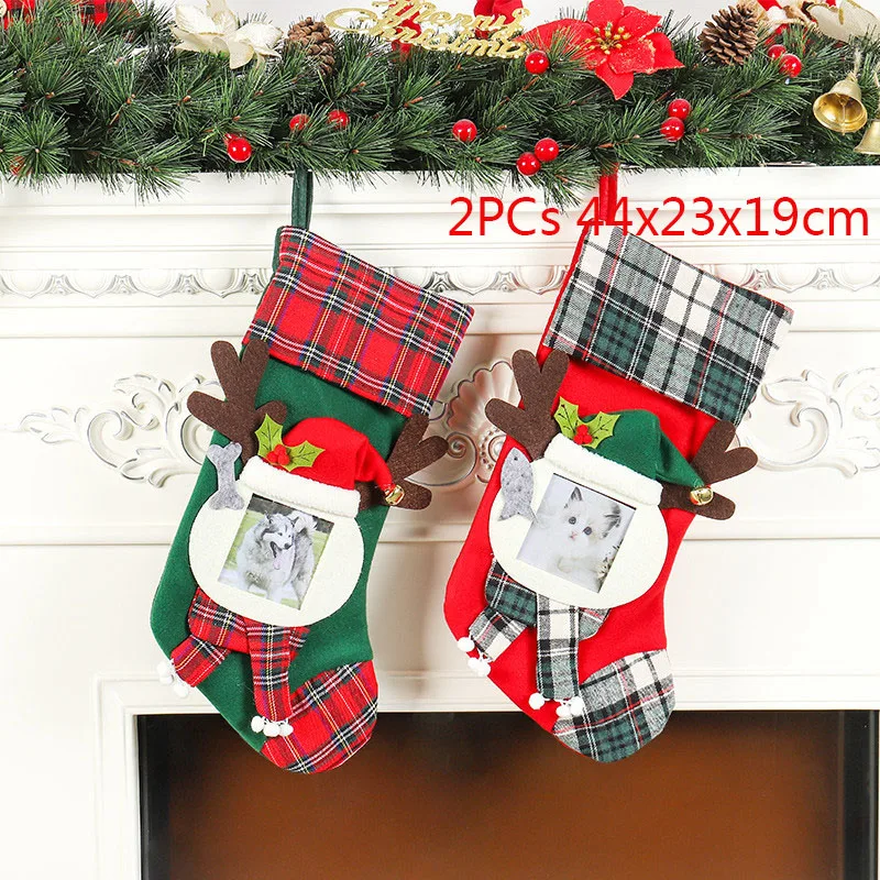 2PCs 44x23x19cm Рождественские чулки, носки, кошка, собака, лось, Navidad, год, мешок для конфет Рождество, украшения, рождественские елки, вечерние подарочные сумки для детей - Цвет: 2PCs 44x23x19cm