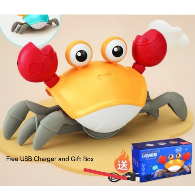 Juguetes de cangrejo de detecci&oacute;n inteligente para ni&ntilde;os y mascotas, juego luminoso electr&oacute;nico autom&aacute;tico con sonido, recargable por USB-4