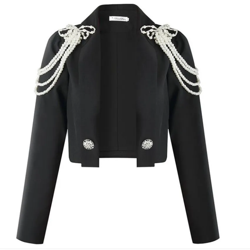 

Куртка женская короткая осенняя, с вышивкой бисером и жемчугом