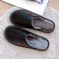 big size 45 46 home leather slippers mens winter flats house couples concise shoes man velvet slippers