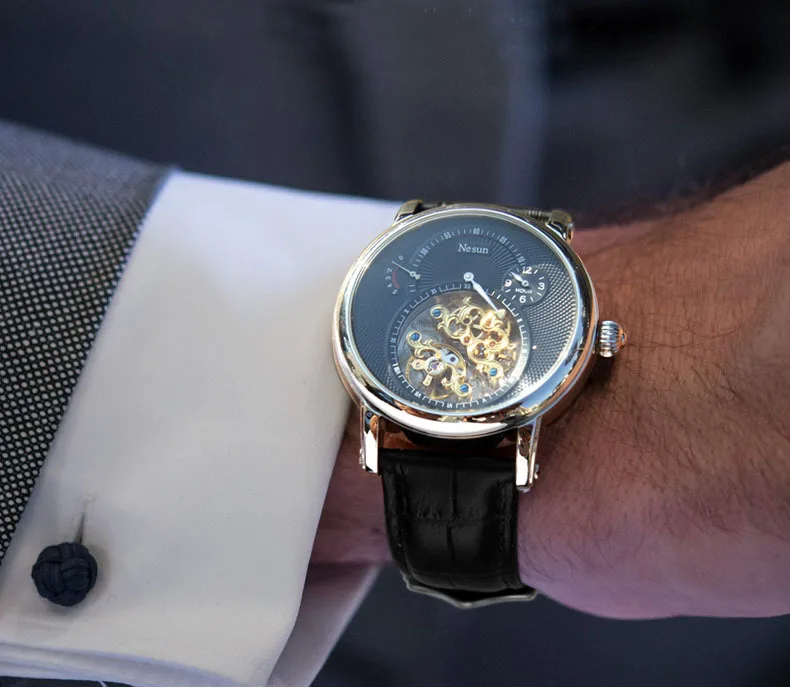 Швейцарские роскошные Брендовые Часы Nesun Hollow Tourbillon, Мужские автоматические механические часы, сапфировые водонепроницаемые часы N9081-4