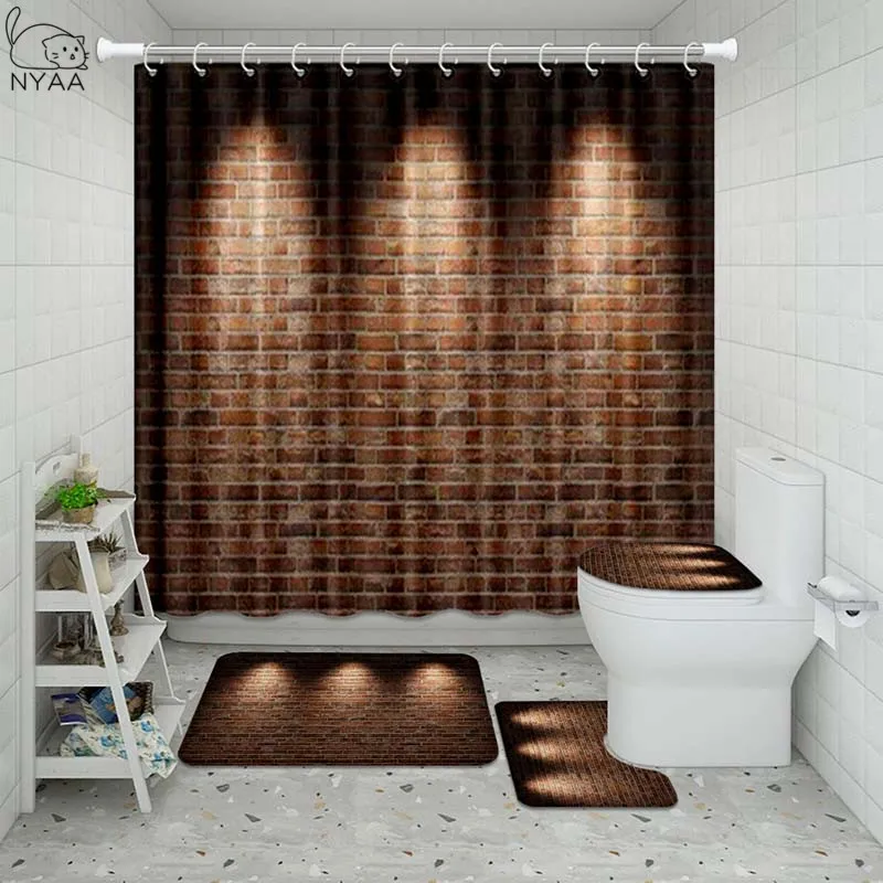 Vixm 3D Farm Wall Bathroom Waterproof Shower Curtain Set Pedestal Rug Lid Carpet Toilet Cover Bath Mat | Дом и сад