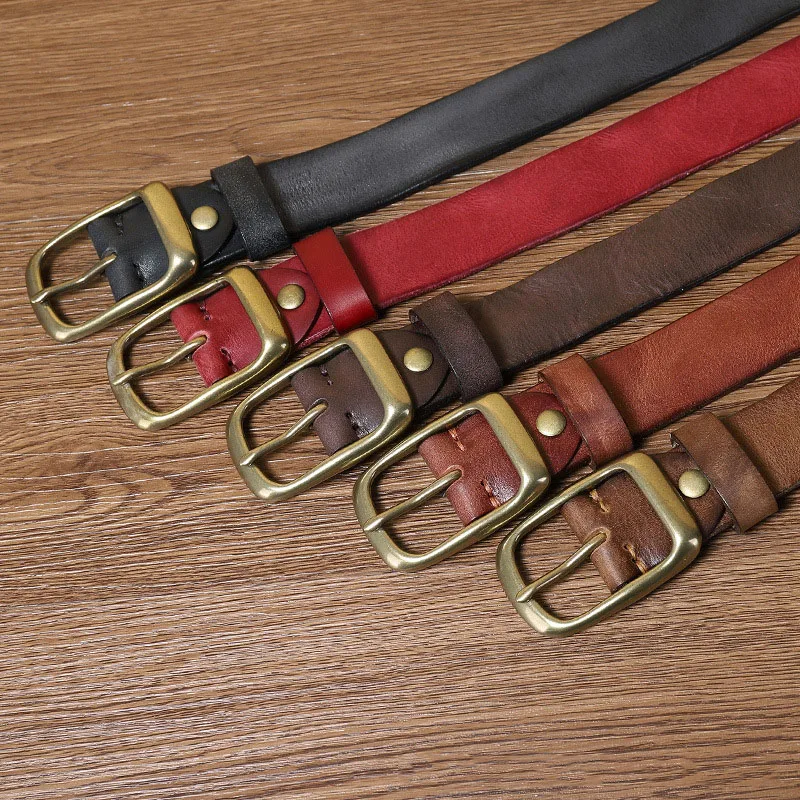 Unisex men belt male high quality leather belt men male genuine leather strap luxury brass pin buckle fancy vintage jeans