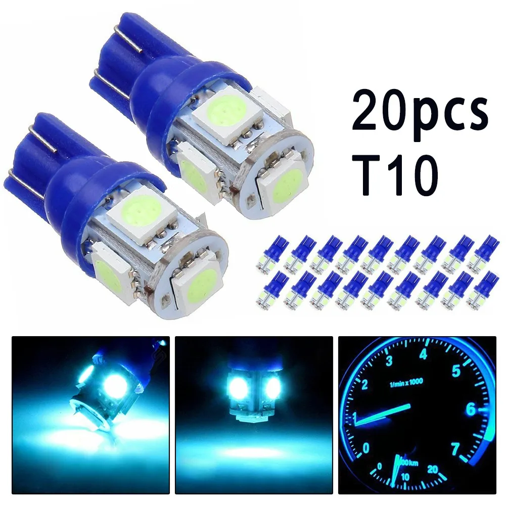 

20 шт., Автомобильные светодиодные лампы W5W 194 168 T10 5SMD ABS + PCB 5050