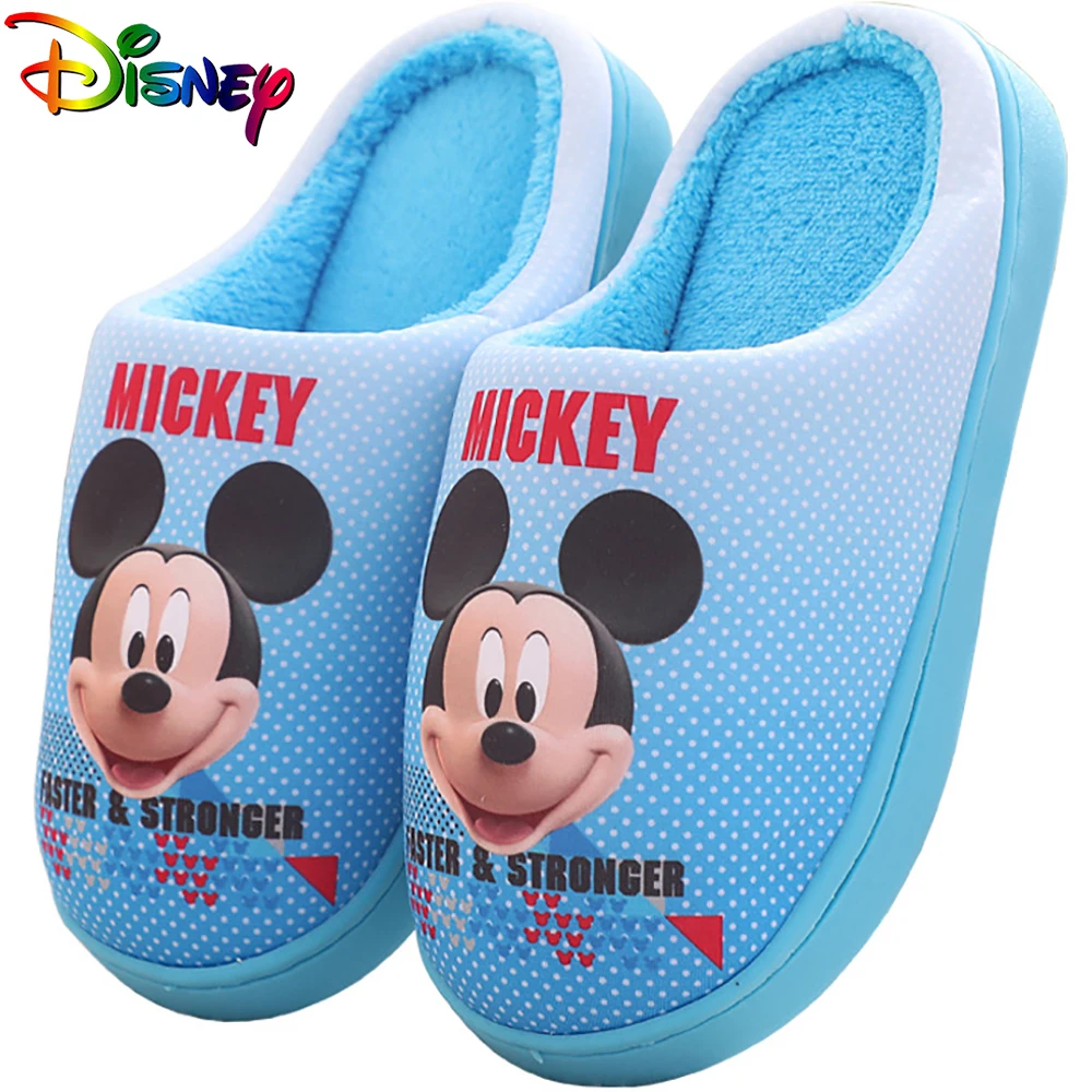 

Хлопковые тапочки с мультяшным рисунком Микки Мауса для мальчиков, Детские Зимние флисовые теплые туфли для маленьких детей, светильник ту...