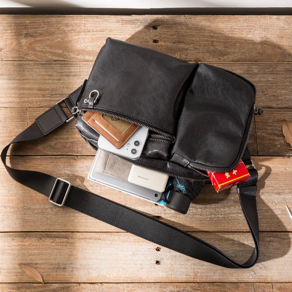 

ZRCX Genuine Leather Men's Chest Bag Fashion Soft Leather Shoulder Bag Messenger Bag Cowhide Casual Personality Small Backpack