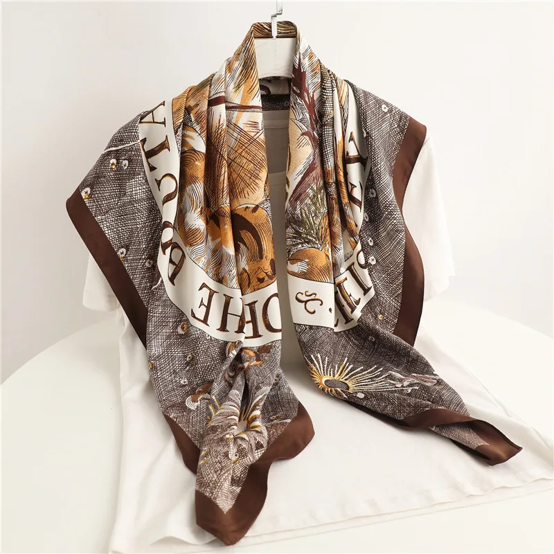 

Simple Color Matching Generous Scarf 90cm Twill Silk Scarf Temperament Spring, Summer and Autumn Scarf Female Shawl Scarf