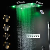 24 inch multifunctions shower faucet set Modern ceiling rain mist waterfall shower panel thermostatic high flow shower valve led