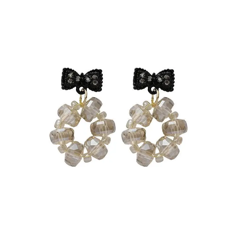 

2021 New Korean Temperament Black Bow Stud Earrings Retro Ins Wind Ear Clip Literary Gem Ear Clip Jewelry