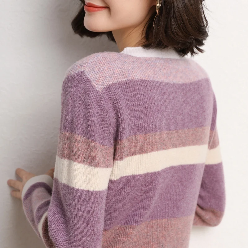 Осенний Новый кардиган с круглым вырезом свитер шерстяное вязаное однобортное