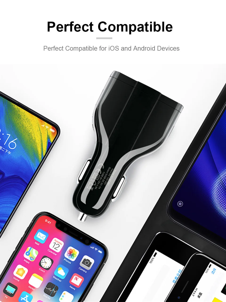 QC 3,0 3 USB Автомобильное зарядное устройство Quick Charge 3,0 3 порта быстрое зарядное устройство для автомобильного телефона зарядный адаптер с USB магнитным кабелем для iphone