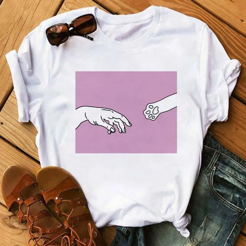 

Maycaur Fashion Women Dogs Paws T Shirt Peace Love Dogs Funny Casual O-neck Short Sleeves T-shirt Summer Kawaii Female Tee Shirt