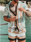 Мужской комплект из шорт и рубашки, Повседневная пляжная рубашка с круглым вырезом и цветочным принтом, с короткими рукавами, лето 2021