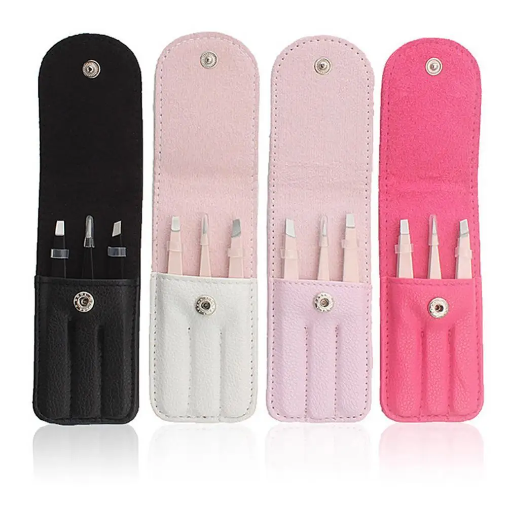 

50% Hot Sale 3Pcs Point Slant Flat Stainless Steel Eyebrow Tweezers Hair Removal Clips Set