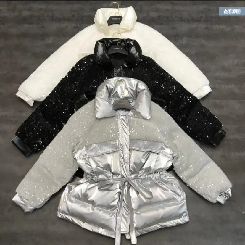 Одежда с хлопковой подкладкой блестками Женское зимнее пальто новая Корейская