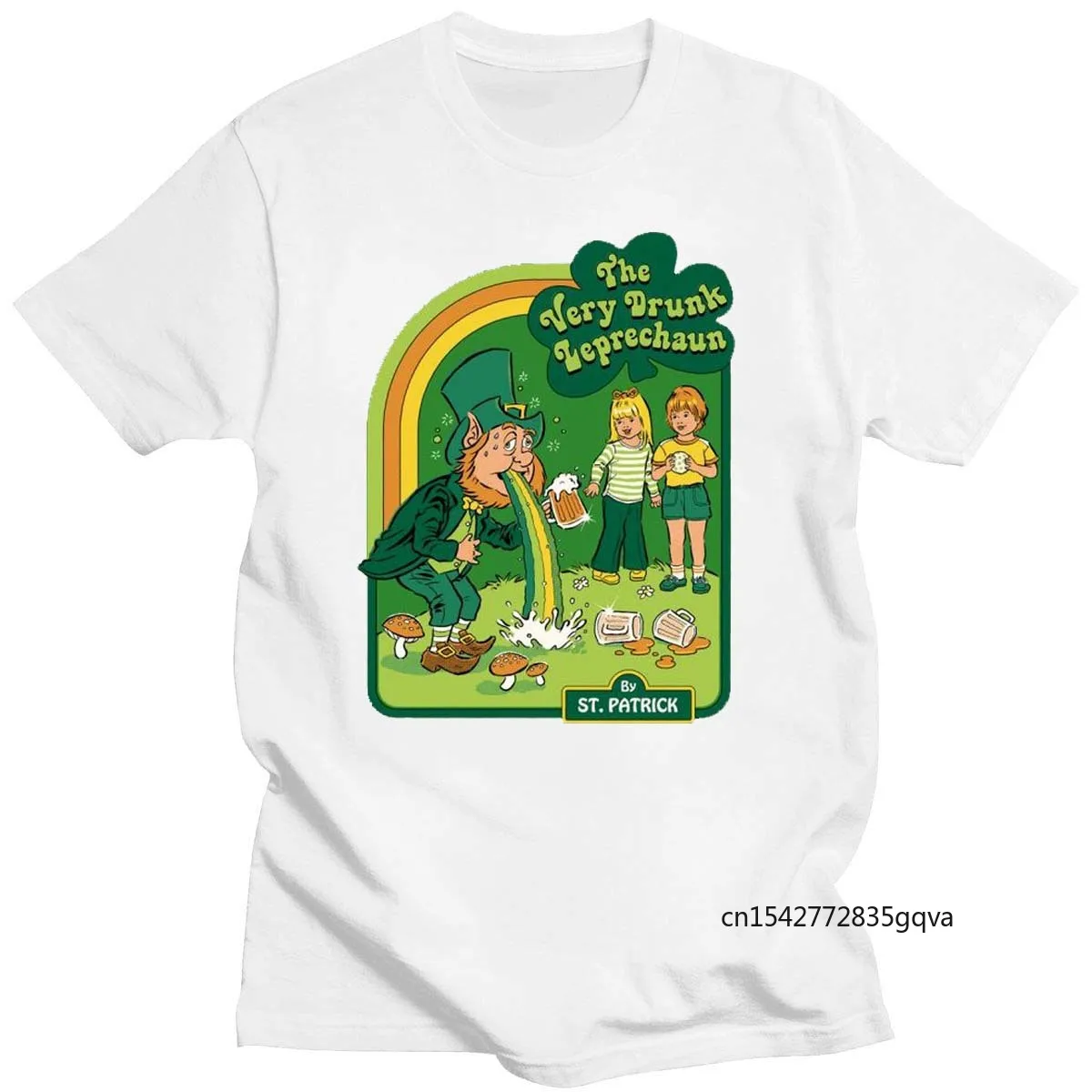 

The Very Drunk Leprechaun Retro Print T-Shirt Round Neck Harajuku Short-Sleeved Casual Daily Summer Top
