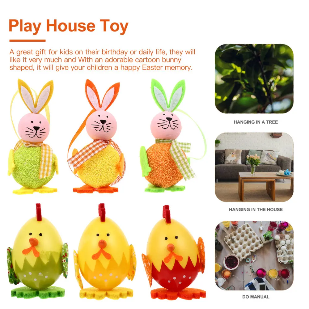 

6Pcs Easter Bunny Chick Decorative Art Crafts Easter Ornaments (Yellow Green)