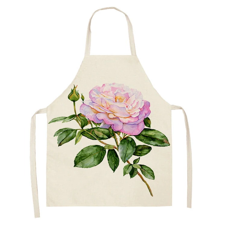

1Pcs Flower Pattern Colorful Cotton Linen Aprons 53*65cm Home Cleaning Cooking Kitchen Apron Cook Wear Adult Bibs Pinafore 46286