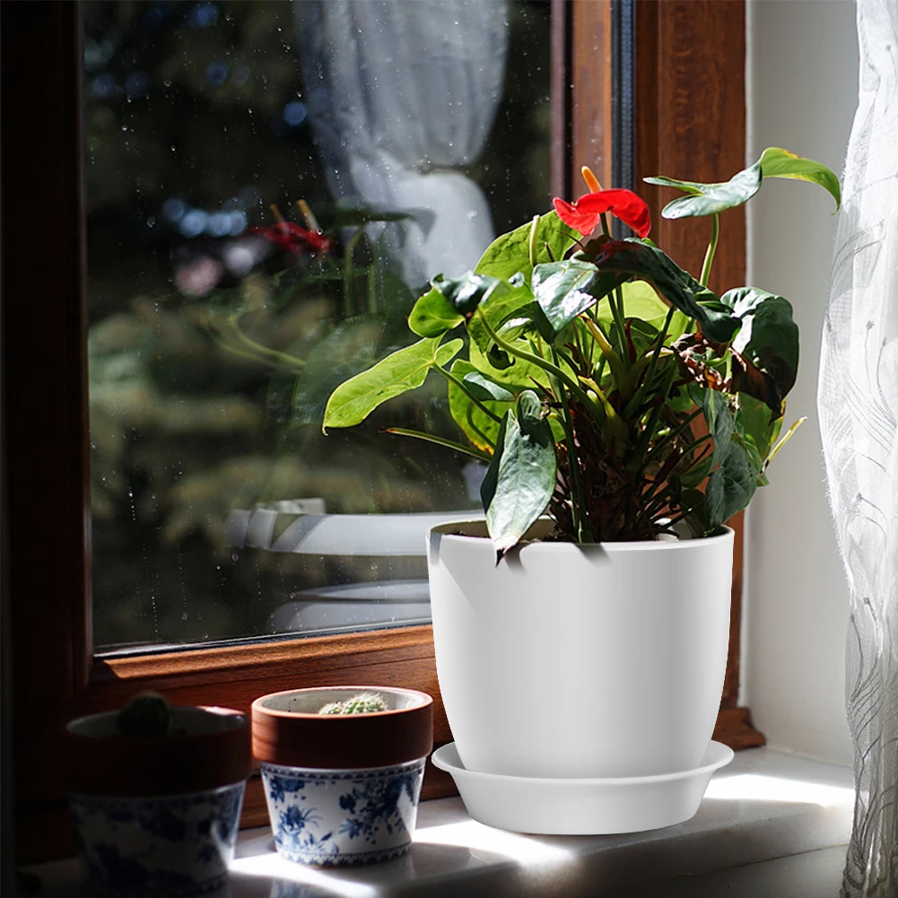 

6Pcs/Set Plastic Plant Pot Simplicity Flower Pot With Tray Home Garden Office Pot Furnishings Succulent Plant Decoration Planter