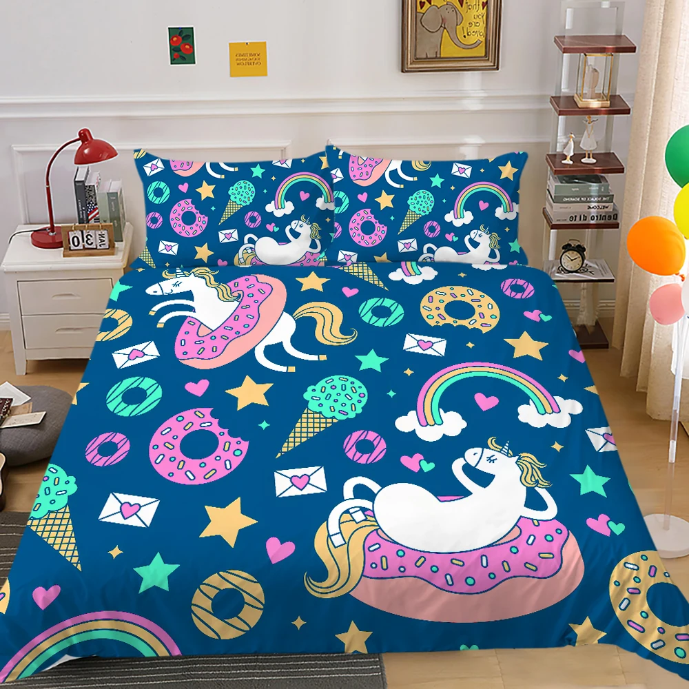 

Unicorn Bed Set Queen Size 2/3 Pcs Highend Bedclothes Bedding Set Luxury Girls Kids Room Bedclothes Dropship