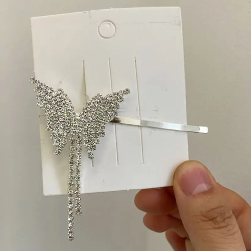 

2Pcs Women Side Bangs Metal Bobby Pins Rhinestone Butterfly Tassels Hair Clips