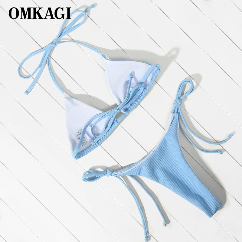 Купальник OMKAGI женский однотонный пикантный комплект микро бикини с чашками