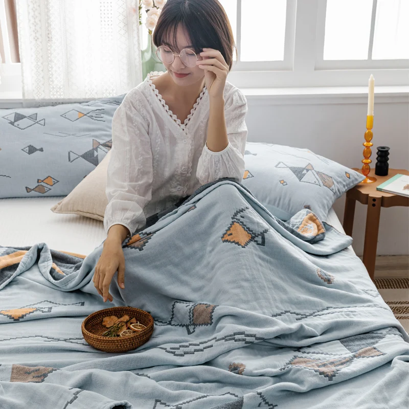 

Bohemia Style thread blanket soft 4 layer Gauze towel blanket 100% cotton quilt 200*230cm body cover AB side Jacquard bedspread