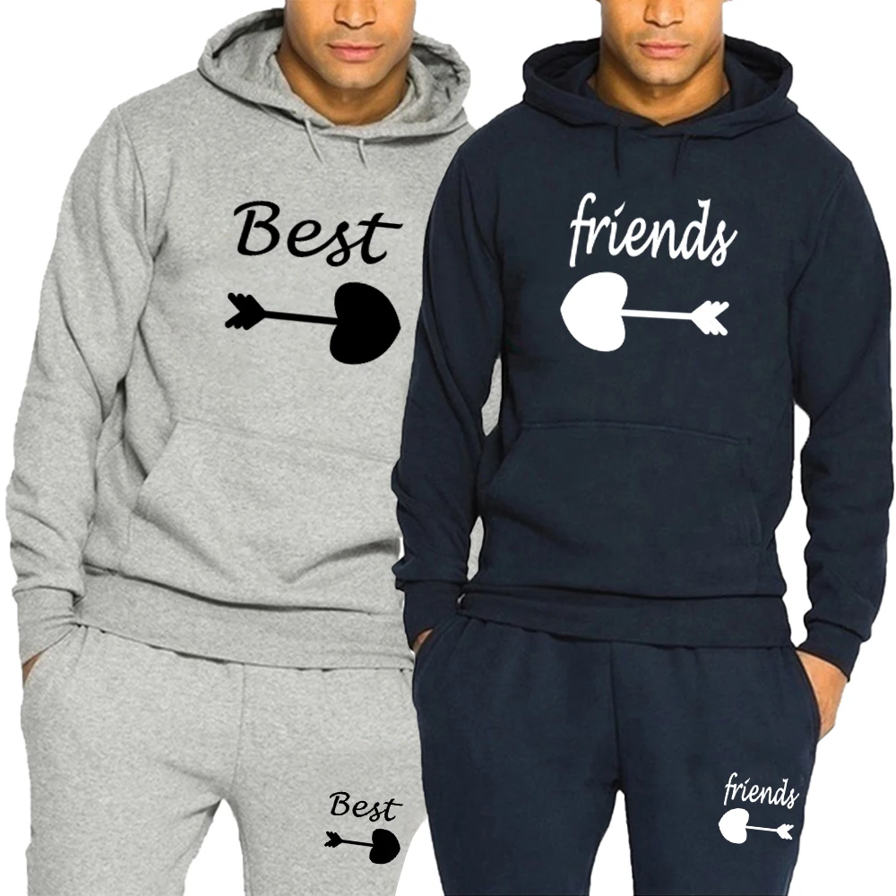 

Men Sets Fashion Best Friends Print Hoodies Pants 2 Piece Brothers Casual Long Sleeve Fleece Pulovers Jogging Suit