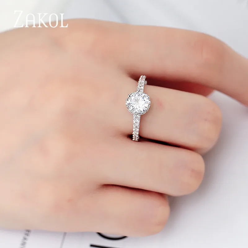 Модные обручальные кольца ZAKOL с 6 фианитами для женщин ювелирные изделия женская
