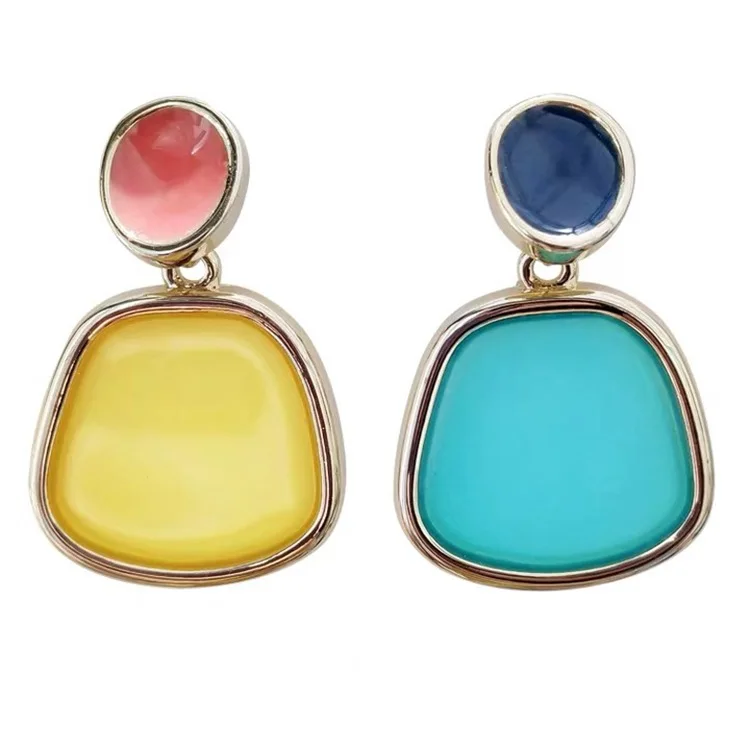 2019 корейские желтые синие ассиметричные серьги милые маленькие гвоздики для