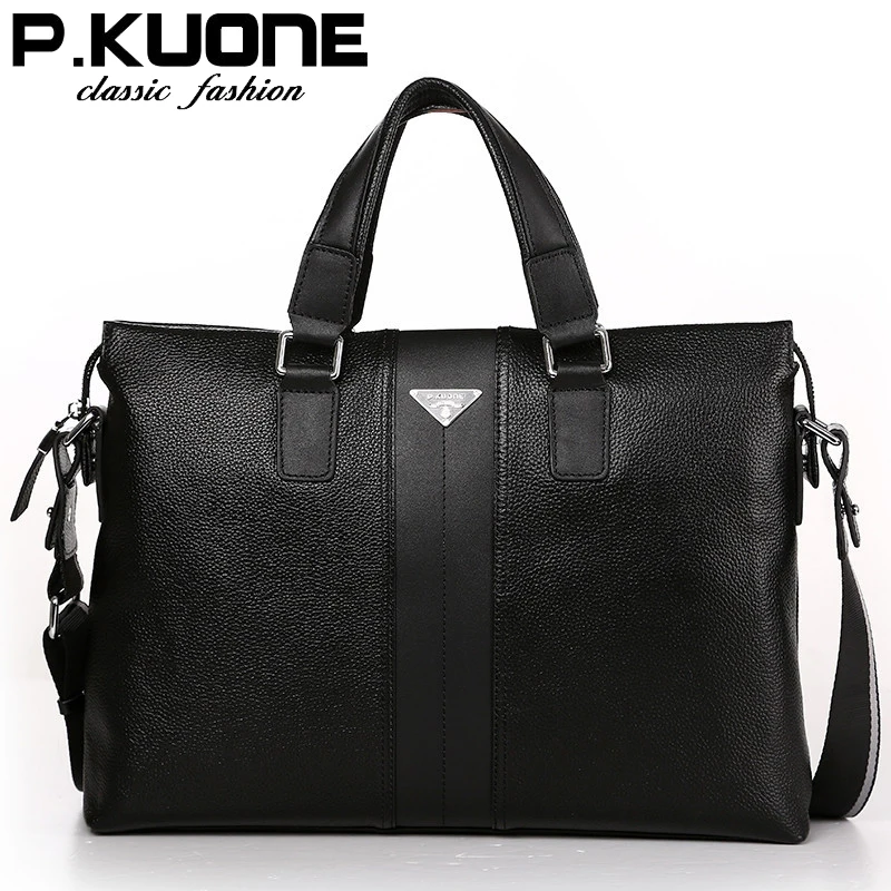 P.kuone fashion luxury brand men bag genuine leather handbag shoulder bags business men messenger bag laptop bag