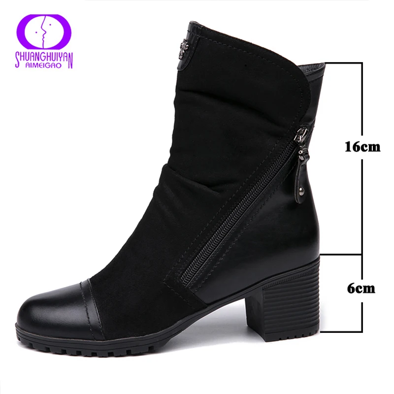 

AIMEIGAO 2020 Winter Casual Bee Metal Decoration Ankle Boots Women Warm Plush High Heels PU Snow Shoes Female Zipper Black Boots