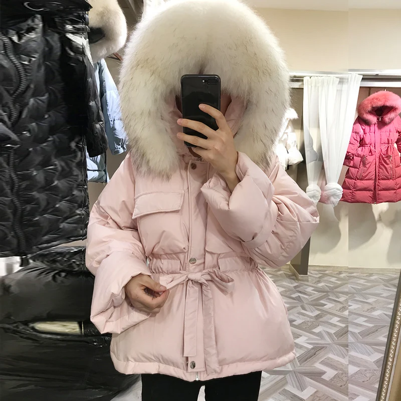 Зимние парки из натурального меха енота с воротником на 90% белом утином пуху