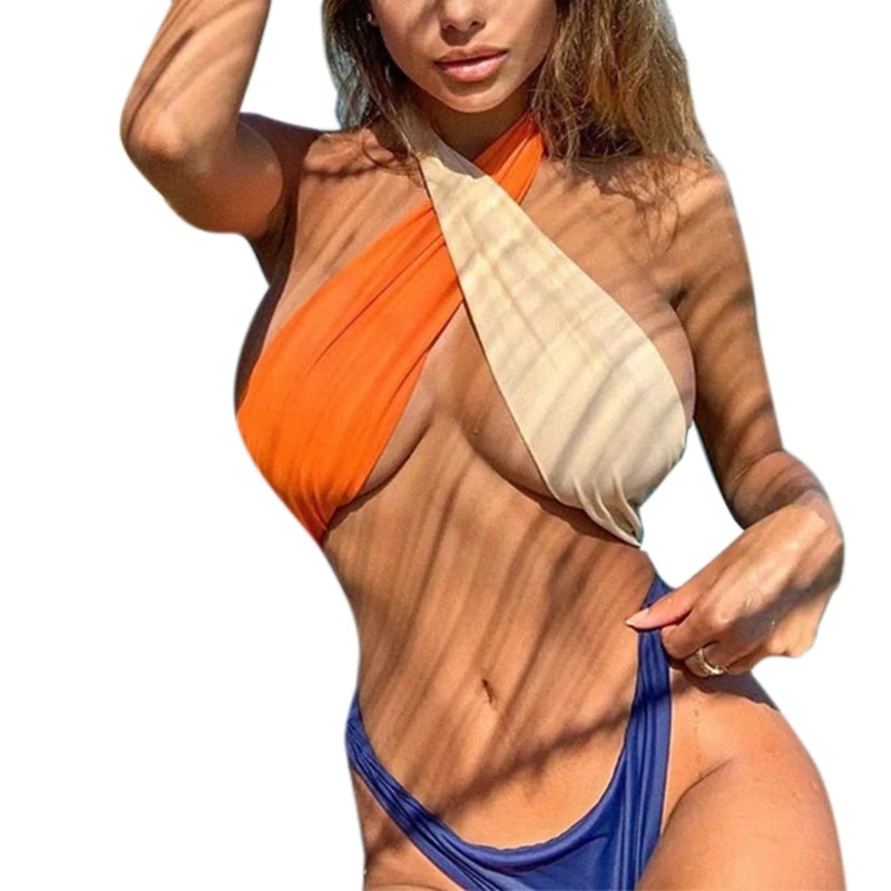 

Новинка 2021, пикантные женские комплекты бикини с пуш-ап, однотонные женские пляжные купальники с глубоким вырезом, купальный костюм с V-обра...