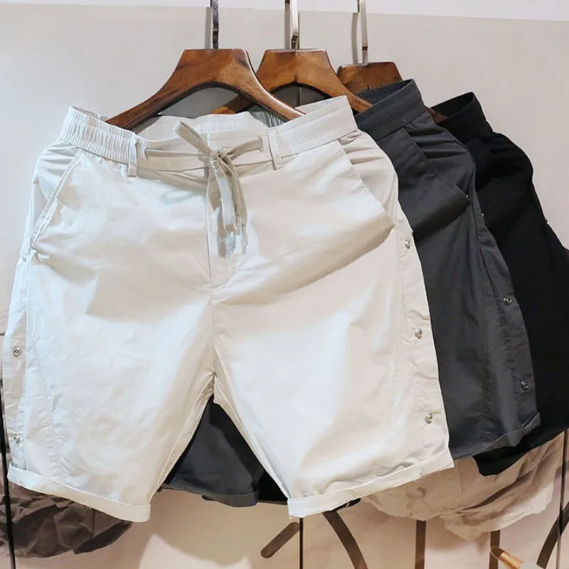 

Men Summer Beach Shorts Casual Loose Fit Straight Short Trousers Knee Length Fashion Male Elastic Waist Cargo Shorts Streetwear