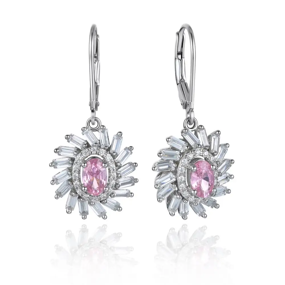 

GZ ZONGFA Pink CZ Daisy Flower Dangle Earrings 925 Sterling Silver Drop Earrings for Women Jewelry