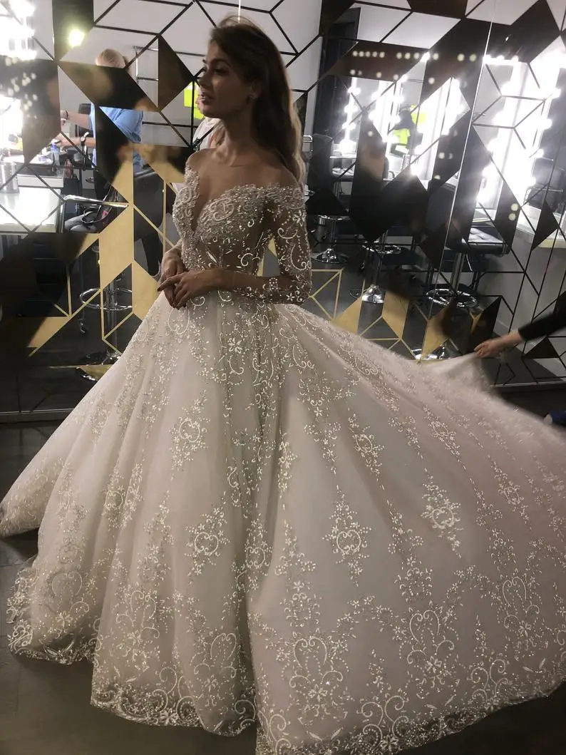 2021 Прозрачные Свадебные платья трапециевидной формы с круглым вырезом свадебные