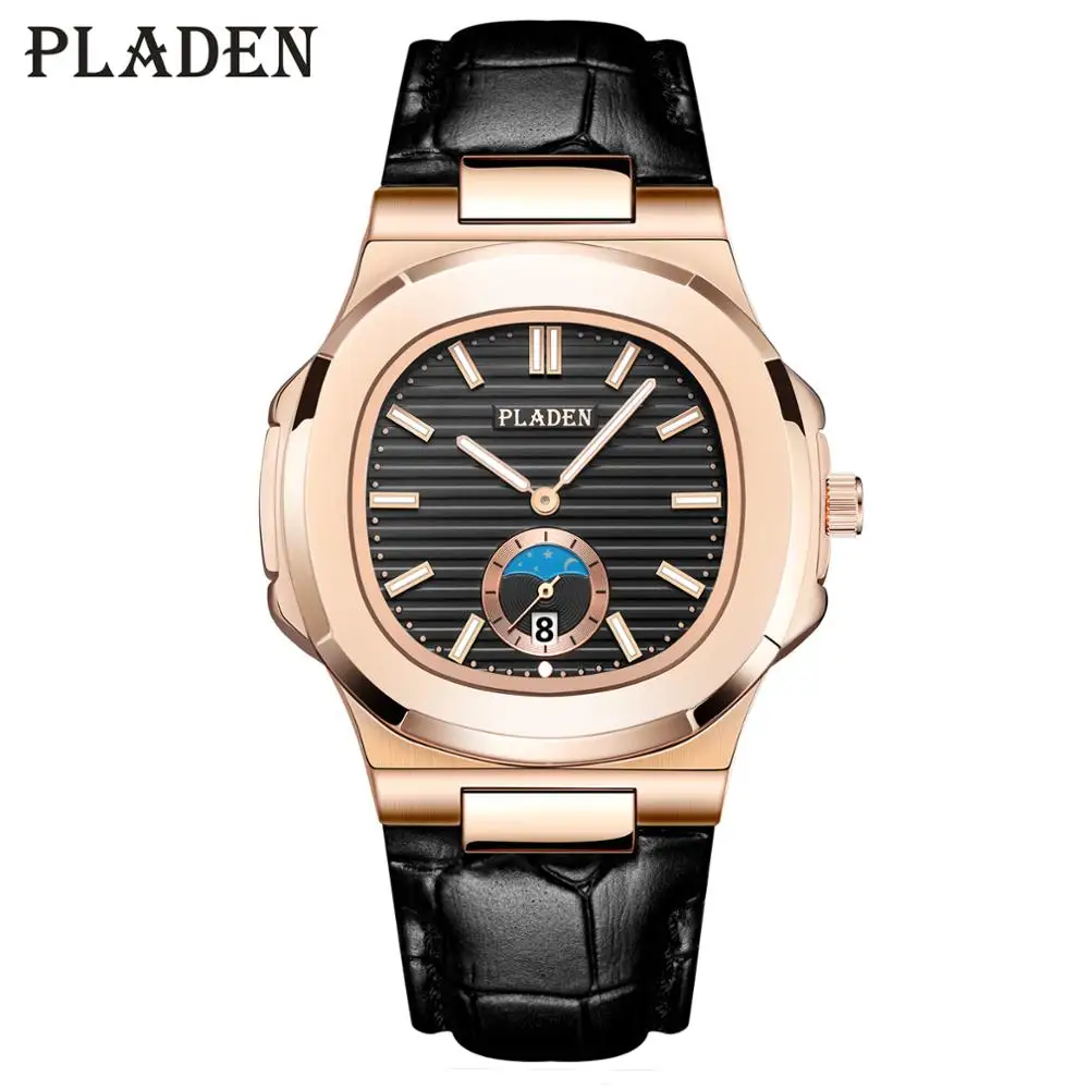 

PLADEN Top Brand Luxury Wrist Watch Men Rose Gold Leather Strap Waterproof Watch Fashion Casual Vuittonable Sport Male Clock