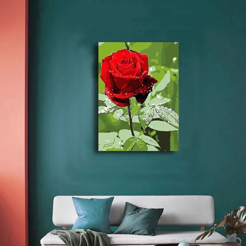 

DIY романтическая красная роза картинки для раскраски по номерам с цветами Рисование по номерам в рамке дома